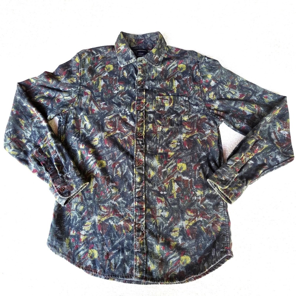 &Sons Garment Co Mens Sz M Button Down Chambray Camo Shirt AND SONS